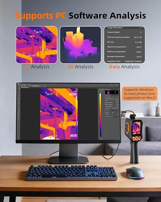 Tadeto Infrared Thermal Camera, Thermal Imaging Camera with Laser Pointer, 256*192 TISR Resolution IR Camera with 320*240 LCD Screen and 9 Thermal Palettes for Electrical/AC/HVAC/Pet/Home Inspection