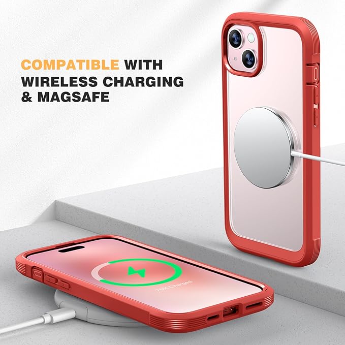 Diaclara Designed for iPhone 15 Case, Full Body Rugged Case with Built-in Touch Sensitive Anti-Scratch Screen Protector, with Camera Lens Protector for iPhone 15 6.1" (Red)