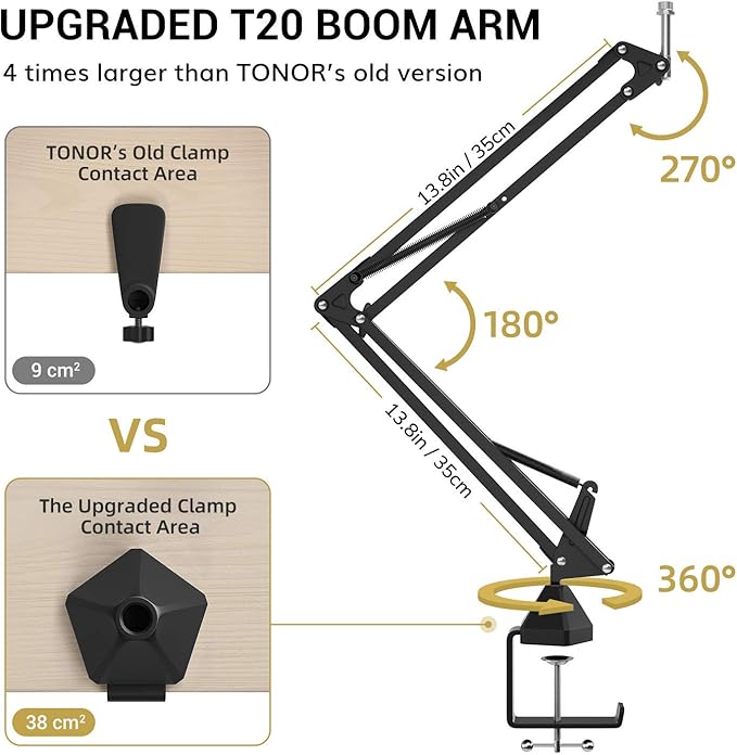 TONOR XLR Condenser Microphone, Professional Cardioid Studio Mic Kit with T20 Boom Arm, Shock Mount, Pop Filter for Recording, Podcasting, Voice Over, Streaming, Home Studio, YouTube (TC20)