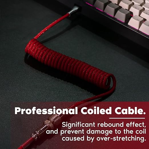EPOMAKER Mix 1.8m Coiled Type-C to USB A TPU Mechanical Keyboard Space Cable with Detachable Aviator Connector for Gaming Keyboard and Cellphone (Red)
