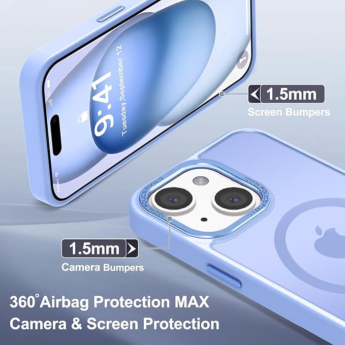 Newfuture Magnetic for iPhone 15 Case [Compatible with Magsafe] [Military Grade Drop Protection] Translucent Matte Anti-Fingerprint Shockproof Phone Case for iPhone 15 6.1 inch, Blue