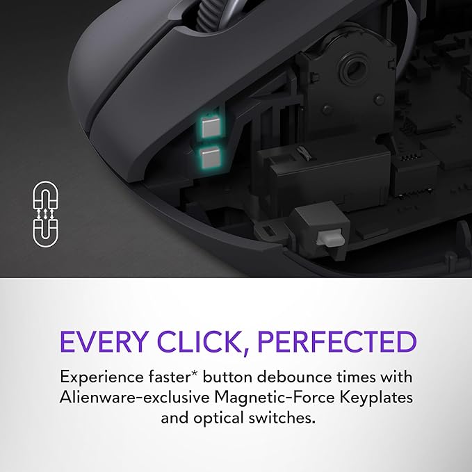 Alienware Pro Wireless Gaming Mouse - 2.4GHz Gaming Wireless/USB Wired Connectivity, Adjustable DPI, Optical Sensor Technology, 6 Programmable Buttons, 650 IPS Sensor Max Speed - Dark Side of the Moon