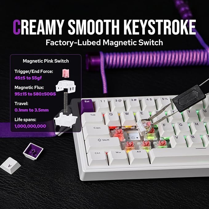 EPOMAKER HE68 Hall Effect Keyboard, 8000hz Polling, 0.01mm Adjustable Trigger, 0.125ms Latency, Creamy Gasket, Snap Key, SOCD, RGB, Wired Magnetic Gaming Keyboard for Mac/PC (White)