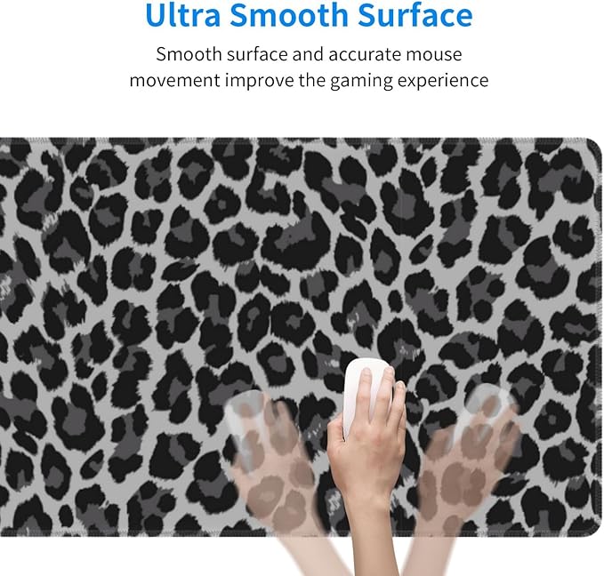 Leopard Skin Pattern XL Large Mouse Pad with Stitched Edges Long Non-Slip Rubber Base Mousepad Laptop Keyboard Mat Desk Pad for Office Home Desk Decor, 31.5" X 11.8"