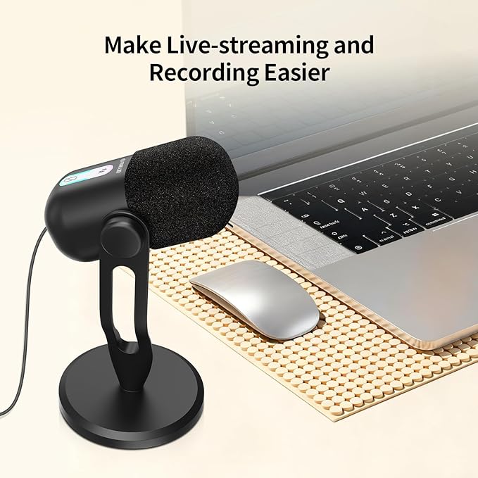 TOALLIN CM60 - USB Condenser Microphone for Recording, Streaming, Podcasting, Meetings on Teams, Zoom, OBS, Twitch, YouTube, Noise Reduction & Mute, Works with Laptop/PC/Tablet/Cellphone, Black