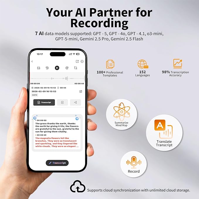Ai Note Taker, Ai Voice Recorder Pocket Ai Note Taking Device Voice to Text Recorder Ai Recorder Notetaker 152 Languages 64gb Transcribe, Summarize & Text Translation One-Step Magnetic Attachment