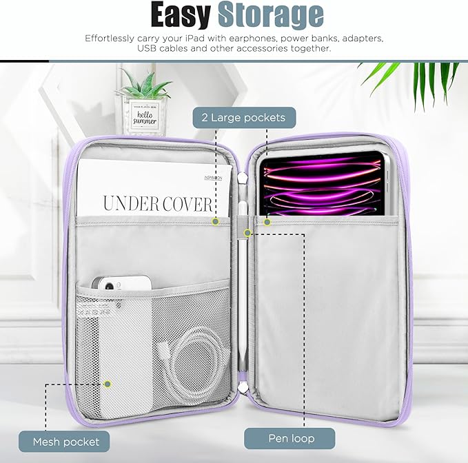 TiMOVO 13 Inch Tablet Sleeve with Pocket for iPad Air 13" M3 2025, iPad Pro 13"/12.9", Galaxy Tab S9/S10 Plus/S9 FE+ 12.4", Remarkable Paper Pro 11.8", Watercolor Purple