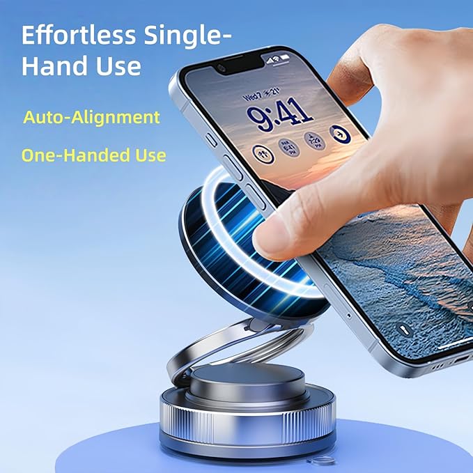 2026 Upgraded Magnetic Car Phone Holder for Magsafe: 360° Rotatable Adjustable Vacuum Car Phone Mount with 180+LBS Suction & 3800gf Magnet, Universal for Car/Gym/Mirror, Fits iPhone & Android