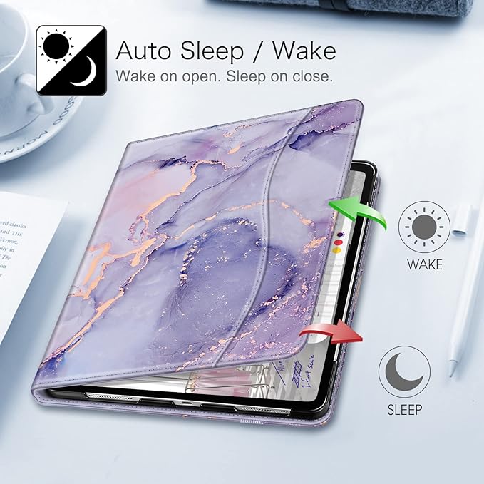 Fintie Folio Case for iPad Pro 12.9" 6th Generation 2022, Multi-Angle Smart Stand Cover w/Pencil Holder & Pocket, Also Fit iPad Pro 12.9 2021 5th & 2020 4th & 2018 3rd Gen, Lilac Marble