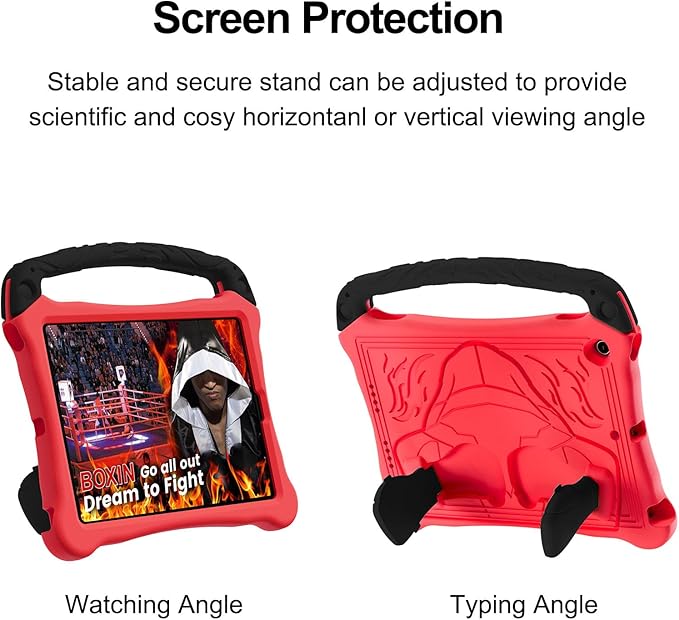 Dteck for iPad Air 3rd Generation and iPad Pro Case 10.5" 2019/2017 Release, Cute Boxing Shockproof Hard Case with Handle/Kickstand/Shoulder Strap, Protective Lightweight Kids-Friendly Cover, Red