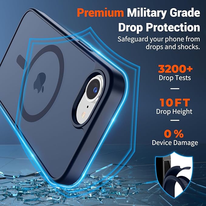 SUPFINE Magnetic for iPhone 17e Case/iPhone 16e Case (Compatible with MagSafe) (Military Grade Drop Protection) Translucent Matte Shockproof Phone Cover,Dark Blue