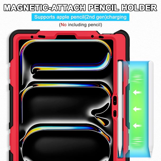 iPad Pro 11 inch Case 1st-4th Gen (2022/2021/2020/2018) Full-Body Shockproof Protective Cover with 360° Rotating Stand for Kids, Also for iPad Air 11 inch Case M2 2024 6th Gen Pencil Charge