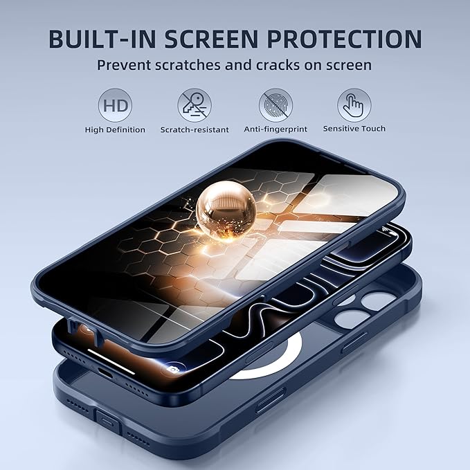 BERFY for iPhone 17 Pro Max Case, Compatible with MagSafe, Built-in Privacy Screen Protector, Camera Protection, Shockproof Full Body Phone Case 6.9", Translucent Blue