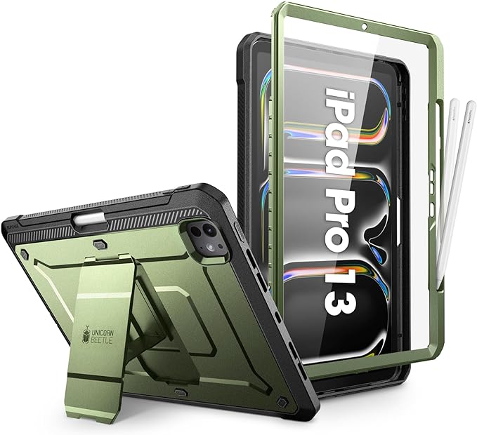 SUPCASE for iPad Pro 13 Inch Case M5/M4 (2025/2024) with Pencil Holder (Unicorn Beetle Pro), [Built-in Screen Protector & Stand] Full-Body Rugged Cover for iPad Pro 13 '' M5/M4, Guldan