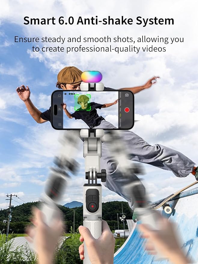 AOCHUAN Gimbal Stabilizer for iPhone, Sefie Stick Tripod with Auto Face Tracking for TIK Tok YouTube Video Recording, 4 in 1 Gimbal Stabilizer with 360° Rotation for iPhone/Andriod -M1 Pro White