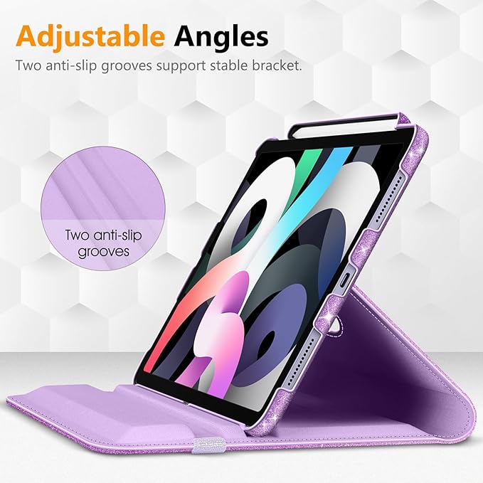 Fintie Rotating Case for iPad Air 11-inch M4/M3/M2 (2026/2025/2024), iPad Air 5th (2022) / 4th Generation 10.9 Inch - 360 Degree Rotating Protective Stand Cover with Pencil Holder, Glittering Purple
