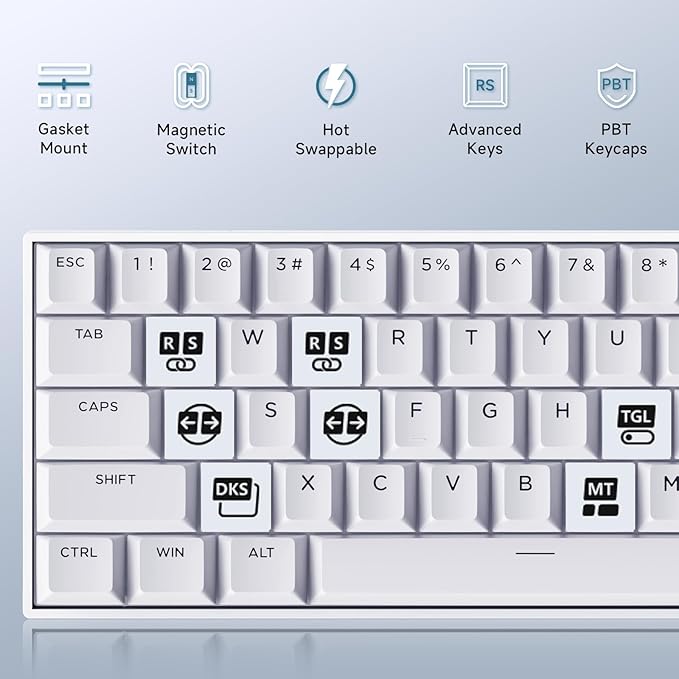 MCHOSE Ace 60 PRO Gaming Keyboard 60 Percent, Hall Effect Keyboard Wired, Magnetic Switch Keyboards Rapid Trigger, 8K Polling Rate, Adjustable Actuation Point, RGB Lighting, HotSwap, White
