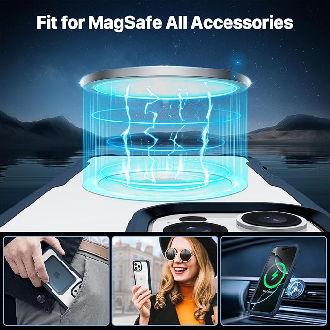 CENHUFO Magnetic Privacy for iPhone 16 Pro Case [Compatible with Magsafe] Full Body Phone Case Built-in 9H Tempered Glass Privacy Screen Protector and Camera Lens Cover, Shockproof Bumper - Blue