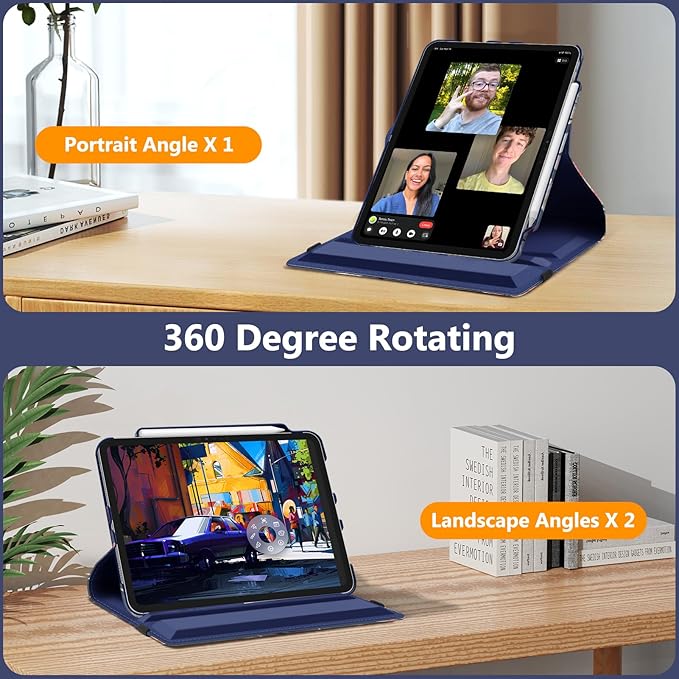 Fintie Rotating Case for iPad Pro 11-inch (M5) 2025 / (M4) 2024 - [Built-in Pencil Holder] 360 Degree Swiveling Smart Stand Protective Cover, Auto Sleep/Wake, Blooming Hibiscus