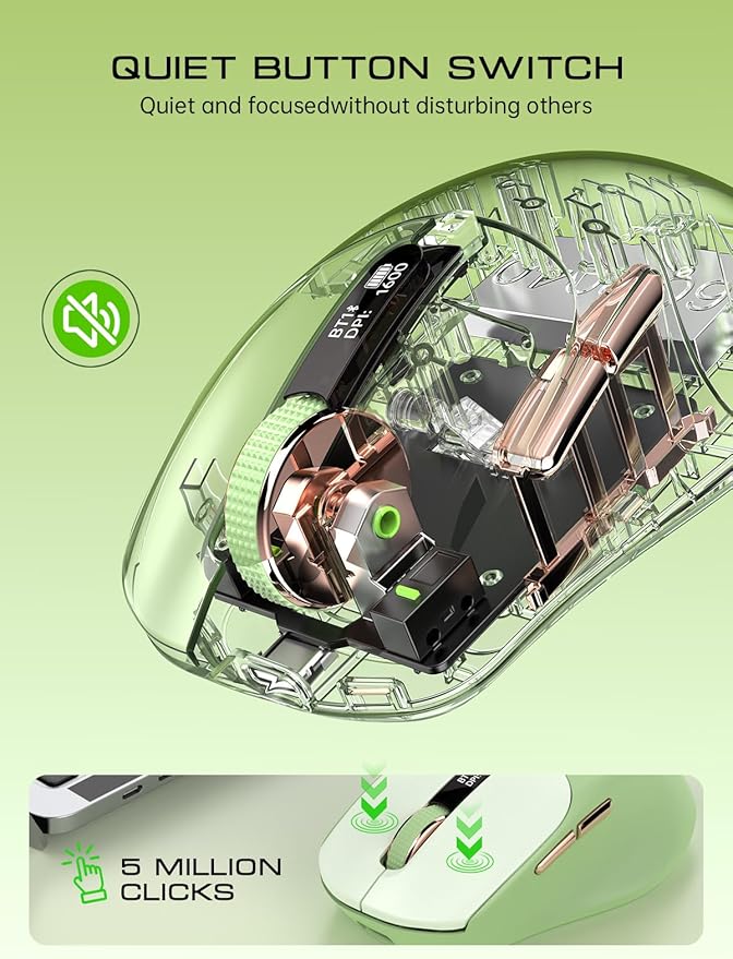XISOGUU Wireless Bluetooth Mouse, Bluetooth 5.0/4.0 & 2.4G Tri-Mode, Type-C Rechargeable with LED Screen Display, Ergonomic Silent Click for Laptop/PC/Tablet, Multi-Device & Office Use