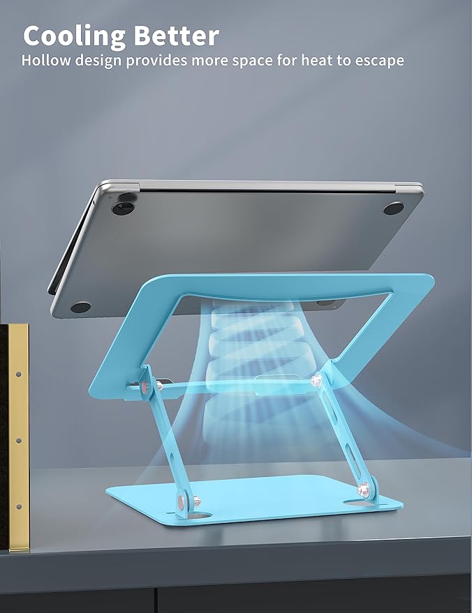 SOUNDANCE Laptop Stand for Desk, Portable Adjustable Laptop Riser, Ergonomic Design Computer Holder, Metal Laptop Mount Elevator Compatible with 10 to 15.6 Inches PC Computer, Blue