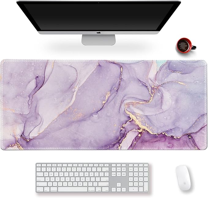 Extended Gaming Mouse Pad XXL ArtSo Large Keyboard Mat Long Mousepad Desk Decor Writing Pad Non Slip Rubber Base Stitched Edges for Work, Game, Office, Home, 35.1" x 15.7", Purple Blue Marble