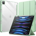 JETech Case for iPad Pro 12.9-Inch (2022/2021/2020/2018) with Pencil Holder, Clear Transparent Back Shell Slim Stand Shockproof Tablet Cover, Auto Wake/Sleep (Matcha Green)