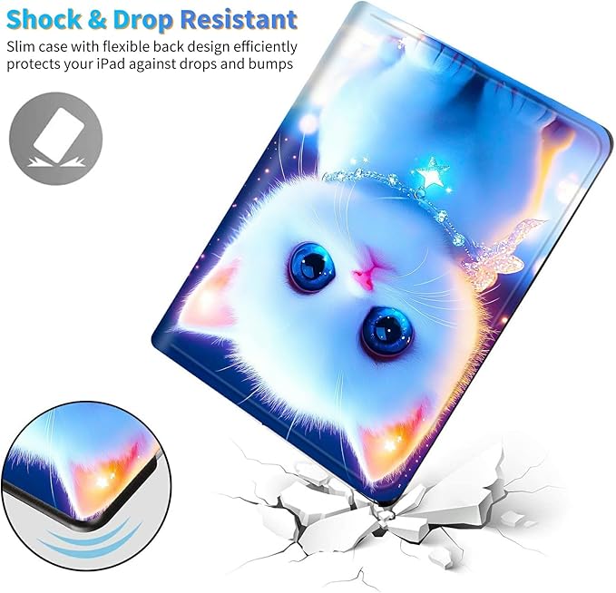 for All-New 6" Kindle 11th Generation 2024/2022 Release E-Reader Case, Slim Kickstand Stand Leather Smart Cover with Auto Wake/Sleep, White Blue Eyed Cat