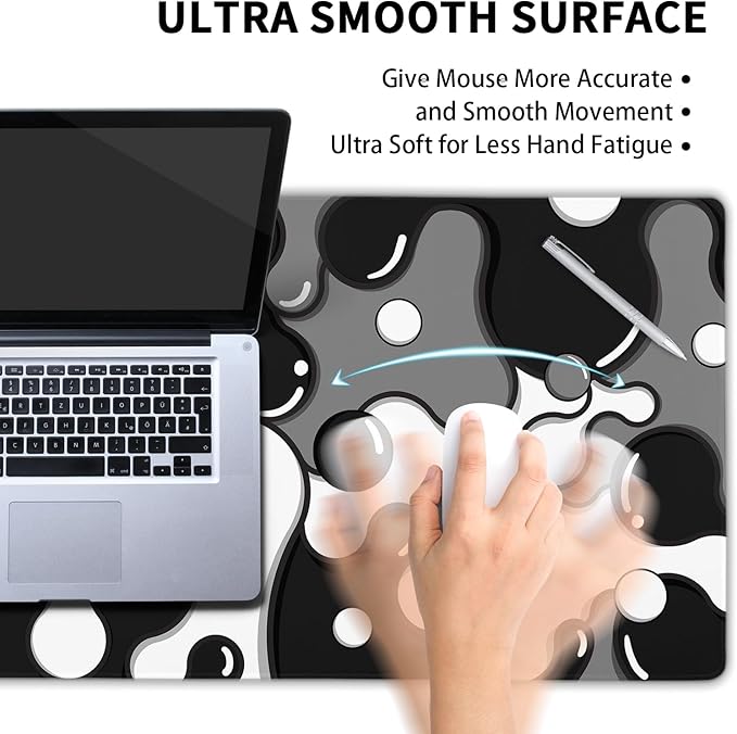 Black White Grey Mouse Pad XL Large Anime Cool Geometric Japanese Extended Desk Mat 60x35 CM Non-Slip Rubber Base Stitched Edge Large Mousepad for Desk Gaming Laptop Desktop,24x14 Inch