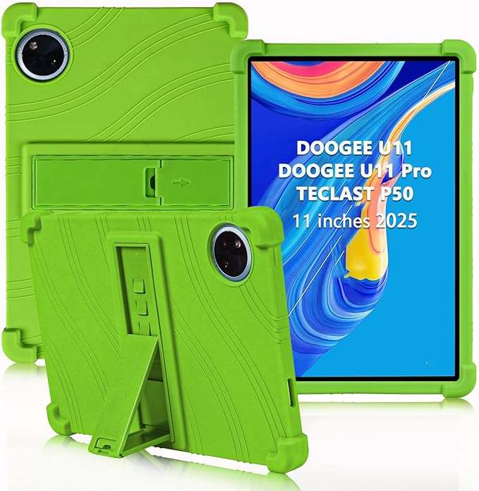 ATOOZ for DOOGEE U11 Case 11 Inch,Soft Silicone Kids Case for DOOGEE U11 Pro Tablet 2025/Teclast P50 Tablet with Stand (Green)
