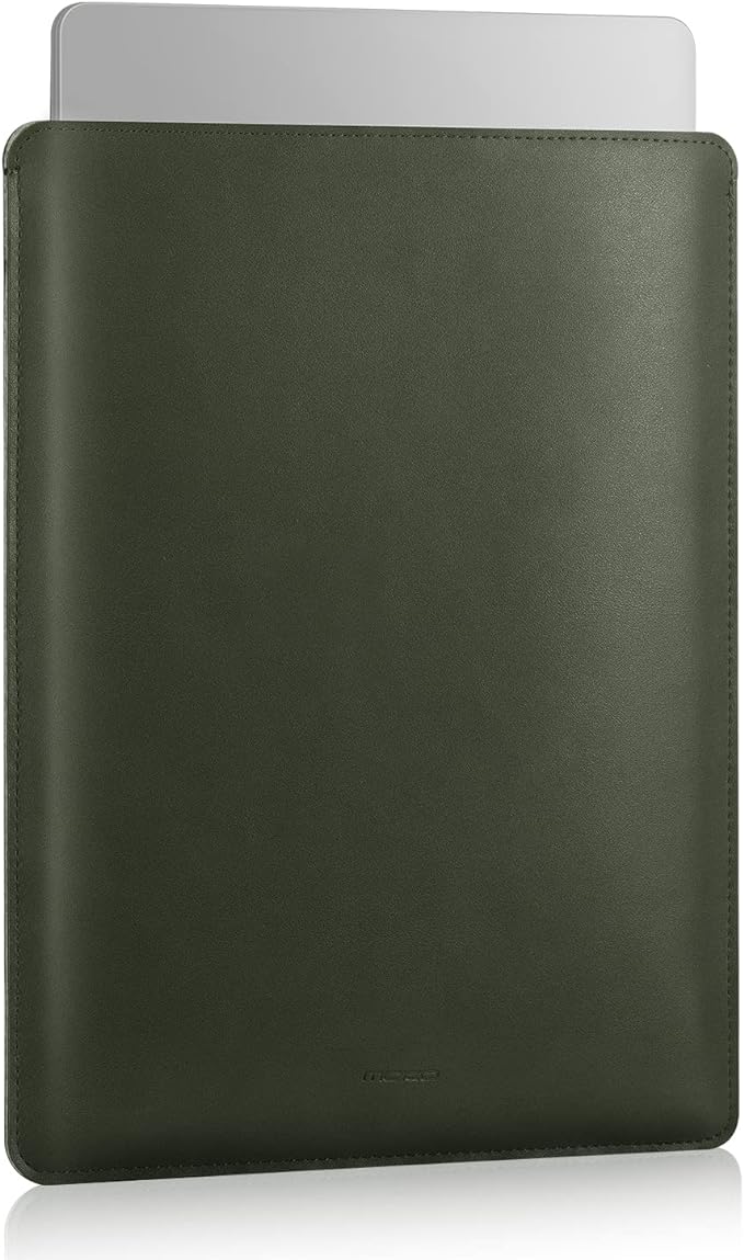 MoKo Laptop Sleeve Compatible with New Mac Pro 14 Inch M5/4/3/2/1 2026-2021, Slim Stylish Laptop Bag Made of PU Leather, Fliz Sleeve Case, Carry Bag for 14 Inch Mac, Midnight Green