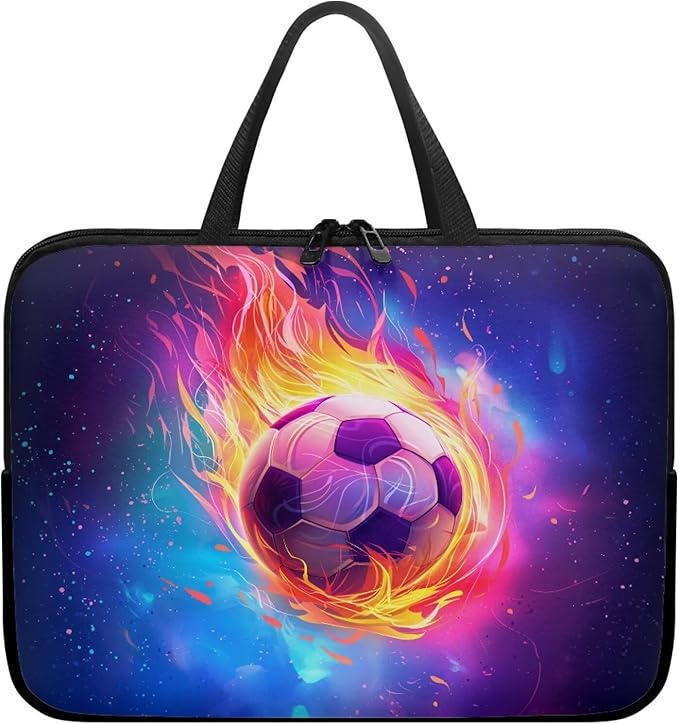 Fire Soccer Ball Laptop Sleeve Case for Women Men 17 Inch Laptop Protector with Multiple Uses Lightweight Computer Sleeve Tablet Bag Laptop Carrying Case Gifts for Boys, Galaxy Space