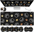 Gaming Mouse Pad XXL Large Desk Mat Non-Slip Rubber Mice Pads Stitched Edges(31.5x11.8 in) Ergonomic Premium Memory Foam Keyboard Wrist Rest and Cute Dog Paw Prints Extended Black Mouse Pad Set