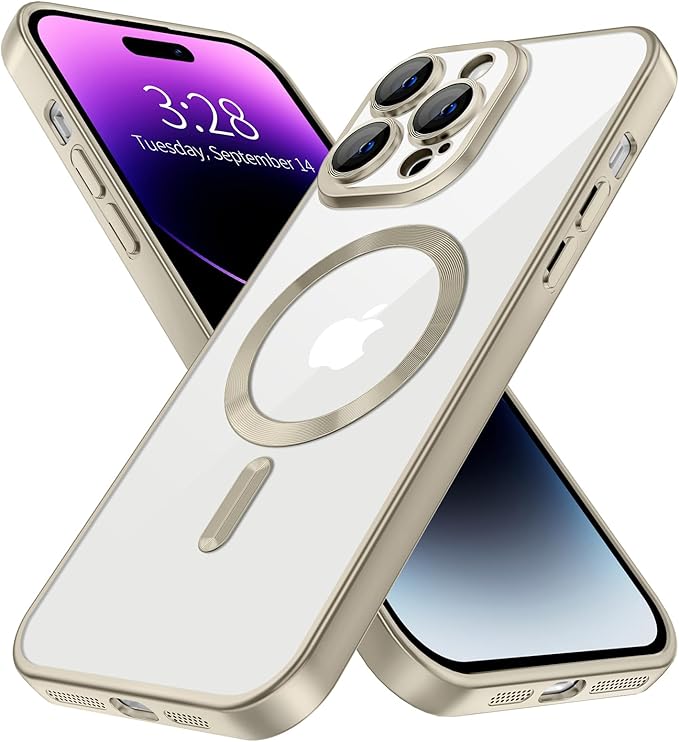Hython Magnetic Clear for iPhone 14 Pro Max Case with Camera Lens Protector [Compatible with MagSafe] Plating Edge Slim Soft TPU Cover Protective Phone Case for iPhone 14 Pro Max 6.7", Matte Gray