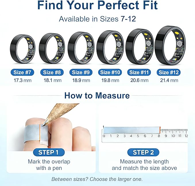 Smart Ring Health & Fitness Tracker for Men & Women, Heart Rate, SPO₂, Sleep & Activity Monitoring, IP68 Waterproof, Long Battery Life, Family Care Mode, No Subscription Fee (Black, 10)