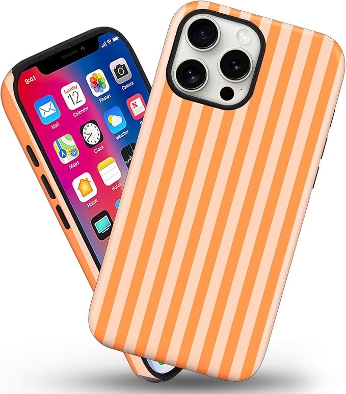 Magnetic for iPhone 13 Pro Max Case Cute Stripes Phone Case, Shockproof Slim TPU and Hard PC Protective Phone Cover Compatible with MagSafe Designed for Women Girls, Orange