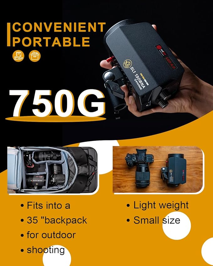 IFOOTAGE LED Video Light 130W SL1 130BNA Bi-Color COB Photography Lighting,2700-5600k Continuous Output Lighting,Portable Video Lighting for Video Recording,Studio,App Control,with Carry Bag