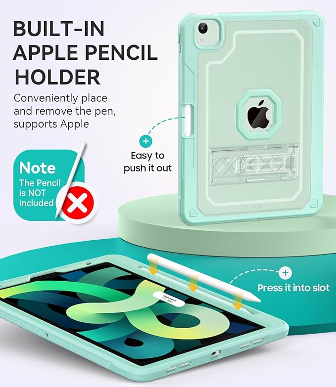 ZoneFoker Case for iPad Air 5th/ 4th Generation Case (2022/2020) 10.9'', for iPad Pro 11 Inch (4th/3rd/2nd/1st Gen), Hard Sturdy Slim Cover for iPad Air 5 4 th with Pencil Holder/Stand, Light Green