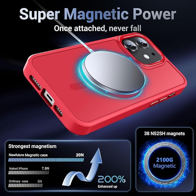 Newfuture Designed for iPhone 12 Case/iPhone 12 Pro Case with Magnetic [13 FT Military Drop Protection] [Compatible with Magsafe] Translucent Shockproof with Anti-Fingerprint Phone Case, Red