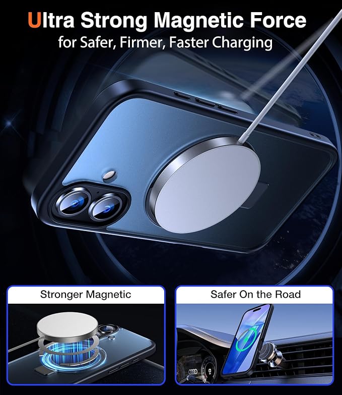 Chicfun 3-in-1 [Magnetic+Kickstand+Ring Holder] for iPhone 16 Case with Stand Ring Holder， Compatible with MagSafe, Military Shockproof Protective Kickstand Phone Case iPhone 16 Cover Black