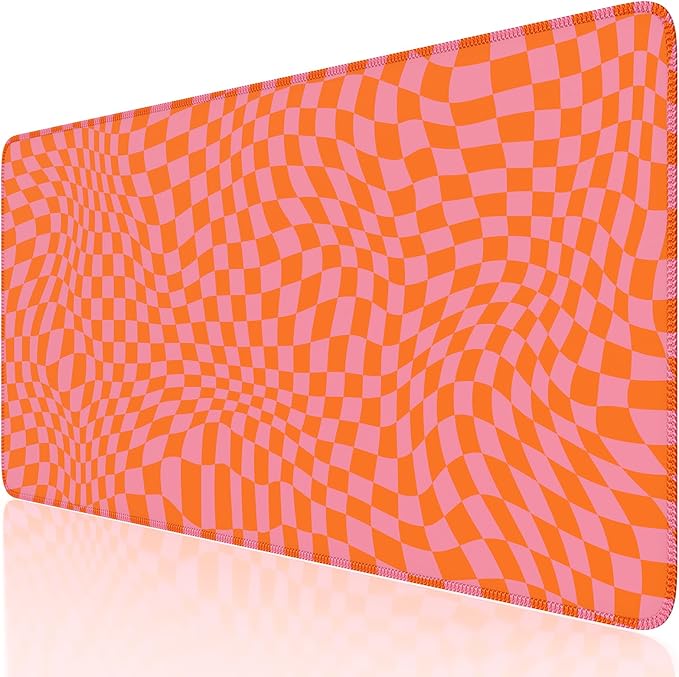 iCasso XXL Large Mouse Pad for Desk, Anti-Slip Big Mousepad with Stitched Edges, Keyboard Pad Mouse Mat for Computer (Orange Checkered)