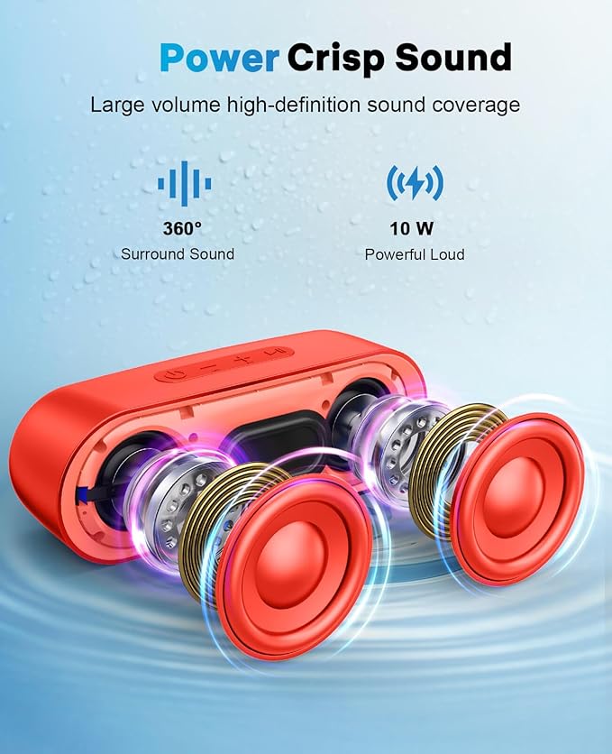 LENRUE Bluetooth Speakers, Waterproof Portable Speakers with TWS, 24 Playtime, Stereo Sound, Wireless for Home Shower Pool Beach Outdoor (Red)