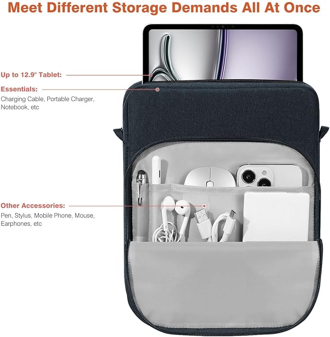 Dadanism 13 Inch Tablet Sleeve Bag with Shoulder Strap & Handle for New iPad Air 13" M4/M3 2026/2025, iPad Pro 13" M5/M4 2025/2024, iPad Pro 12.9", Galaxy Tab S10+/S9 FE+/S9+ 12.4", Indigo