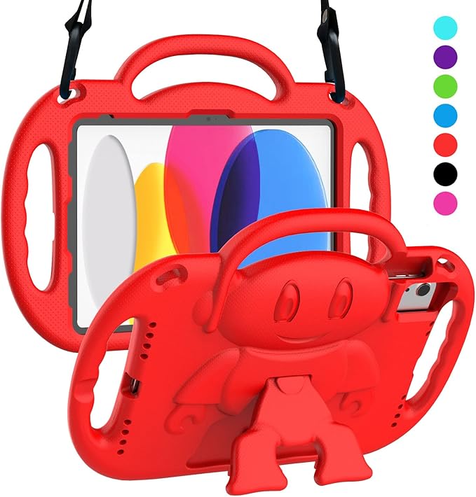 SUPLIK Kids Case for New iPad 11th Gen (A16) 11-inch 2025 & 10th Generation 10.9" 2022 & Air 11" 2025/2024 & Air 5th/4th Gen & Pro 11, Durable Shockproof Cover with Shoulder Strap Handle Stand, Red