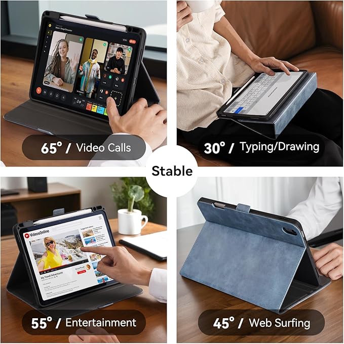 Handmade Case for iPad Air 13 Inch M4/M3/M2 (2026/2025/2024) with Pencil Holder Pocket,Magnetic Closure,Multi Angles Stand,Typing Angle,Folio Protective Cover,Auto Sleep/Wake,Light Blue