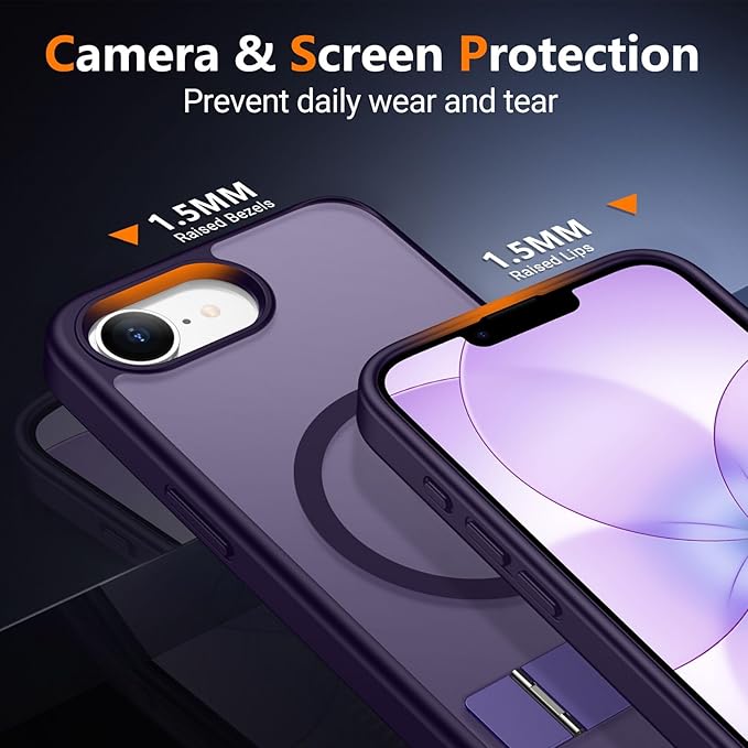 SPIDERCASE Magnetic for iPhone 17e Case for iPhone 16e Case, with [3 Stand Ways] [Military Grade Drop Protection] Invisible Stand Shockproof Slim Case for iPhone 17e/16e 6.1 inch, Purple