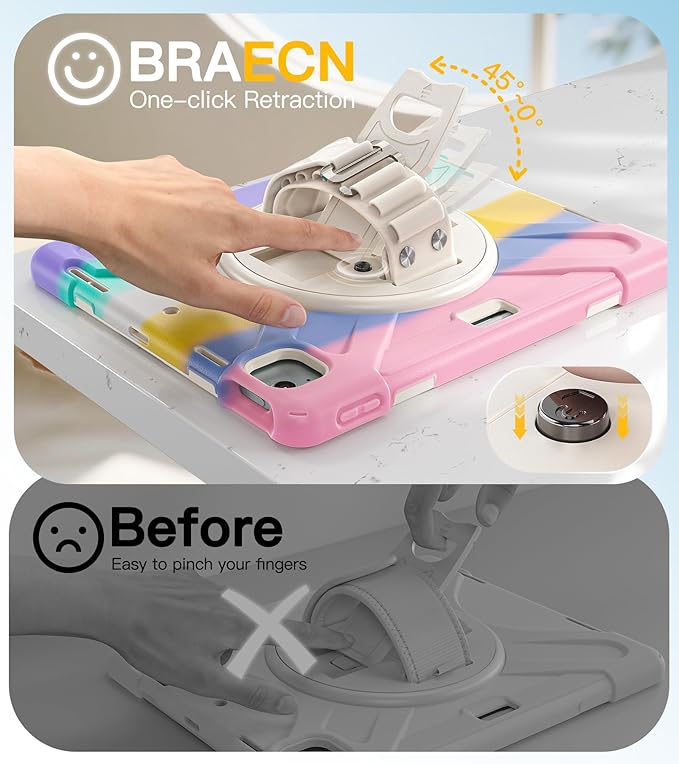 BRAECN Case for iPad Air 13 Inch 2026(M4)/2025(M3)/2024(M2) & iPad Pro 12.9''(2022/2021/2020/2018), Full-Body Protection Screen Protector Pencil Holder 360° Rotating Handle Kicktand Kids Friendly