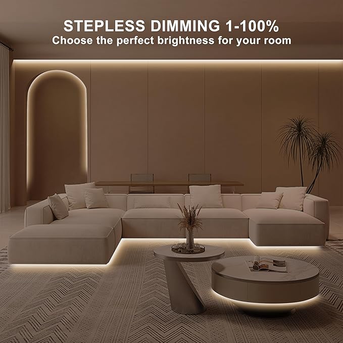 32.8ft COB Led Strip Light with Remote, 3000K Ra93+ Dimmable Bright Warm White Led COB Strip Light, White Continuous Led Strip Light for Mirror, Stair, Cabinet, Room
