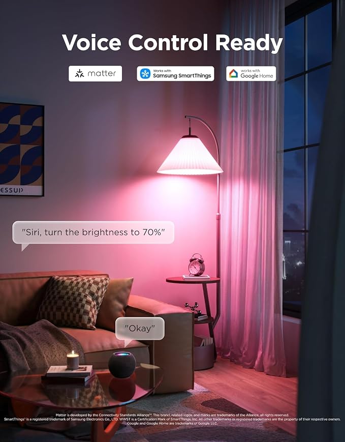 Govee 1600 Lumens Smart Light Bulbs, A21 LED Bulbs 100W Equivalent for Living Room, RGBWW Color Changing Light Bulbs Compatible with Matter, Alexa & SmartThings, CRI 90, E26 Base, 2.4GHz Only, 2-Pack