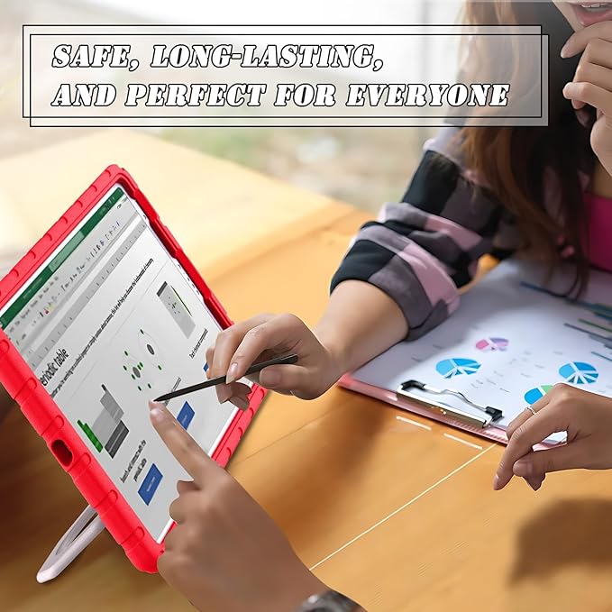 Case for iPad Pro 12.9 6th/5th/4th/3rd Gen, Heavy Duty Shockproof EVA Foam Protective Cover with 360° Rotating Stand, Stable & Lightweight, for Kids, Work, Travel & Creative Use - Red